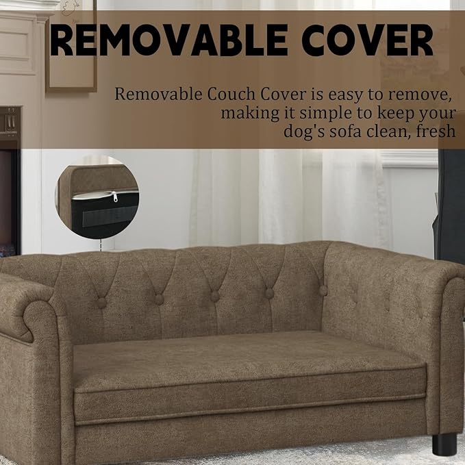 39" Dog Sofa Couch Bed for Small to Large Dogs, Soft Memory Foam Pet Sofa with Removable Cover, Comfortable Pet Couch with Backrest and Armrests, Easy to Clean and Maintain