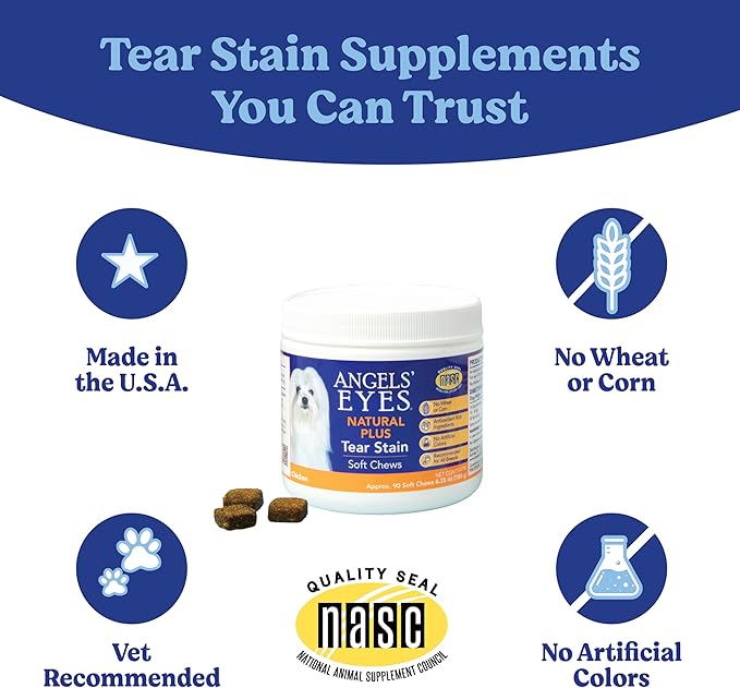 ANGELS' EYES Natural Tear Stain Prevention Soft Chews for Dogs | Chicken Flavor| For All Breeds | No Wheat No Corn | Daily Supplement | Proprietary Formula, 90 Count