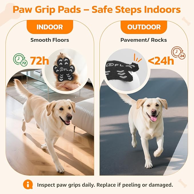 Anti Slip Dog Paw Protector Pads for Senior Dogs, Paw Pads for Dogs Traction, Disposable Self Adhesive Paw Grips for Old Dog on Slippery Hardwood Floor, Black 12 Sets (48pcs) XXXL(80+lbs)