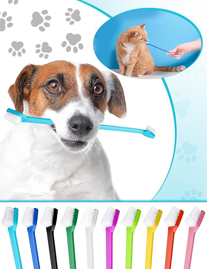 200 Pcs Dog Toothbrush Bulk Pet Double Sided Brushing Kit Long Handle Soft Bristles Dogs Tooth Brush for Small to Large Dog, Cat, Puppy & Kitten, 10 Colors