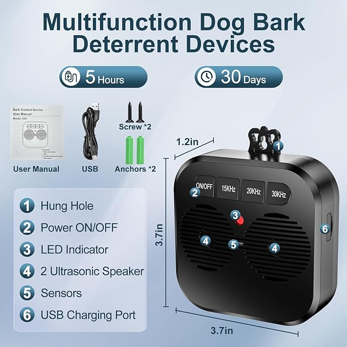 Anti Barking Device for Dogs. Auto Bark Deterrent Devices with 3 Modes. Rechargeable Ultrasonic Bark Box Dog Barking Silencer Safe Human & Dogs. Effective Stop Dog Barking Devices Indoor & Outdoor 7