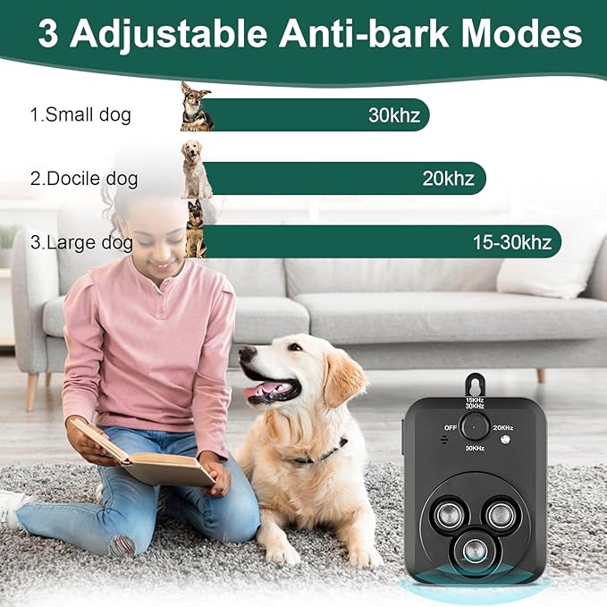 Anti Barking Device, Auto Dog Barking Control Devices with 3 Modes, Rechargeable Ultrasonic Bark Box Dog Barking Deterrent Devices, Effective Stop Barking Dog Devices Safe for Indoor Outdoor Dogs