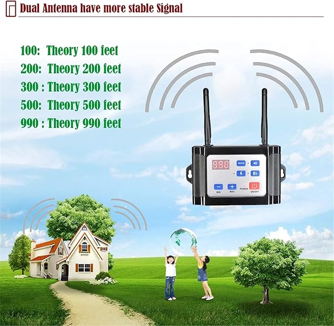 Wireless Dog Fence & Dog Training 2 in 1 System,Electric Wireless Fence Container for Dogs with Remote, Adjustable Range Control & Display Distance, Waterproof Reflective Stripe Collar for All Dogs,fo