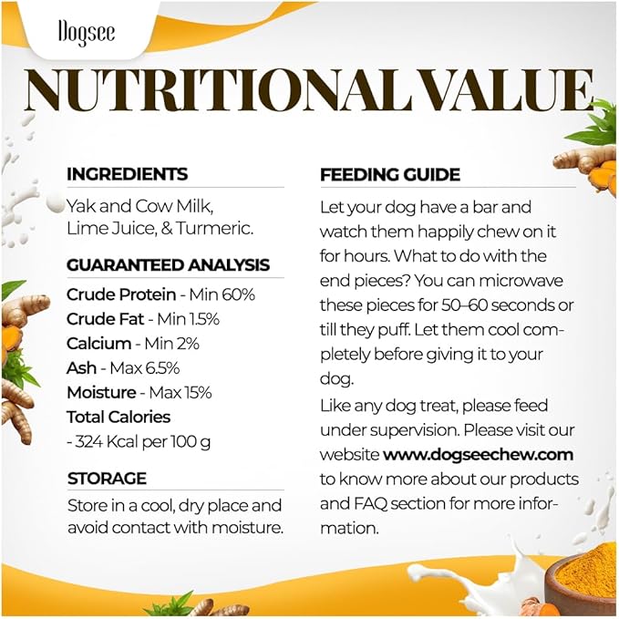 Dogsee Himalayan Yak Chews with Turmeric/Curcumin (Small - 3 Bars) | for Small Dogs | Dog Treats for Dogs | Help Alleviate Joint Pain | Rawhide-Free
