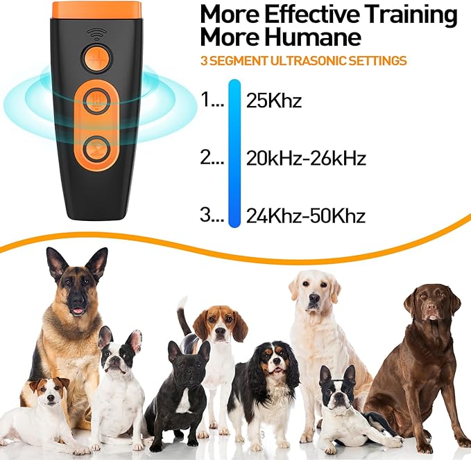 Upgraded Dog Bark Deterrent Devices,Dog Barking Deterrent Devices,Rechargeable Ultrasonic Dog Trainer,50 Ft Effective,Safe for Human & Dogs,3 Modes & LED Light, Anti Barking Device for Dogs