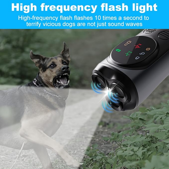 Ultrasonic Dog Bark Deterrent Device with LED Flashlight & Rechargeable Battery, 20ft Range Anti Barking Control for Indoor/Outdoor Use, Safe Alternative to Shock Collars(Three-Headed)