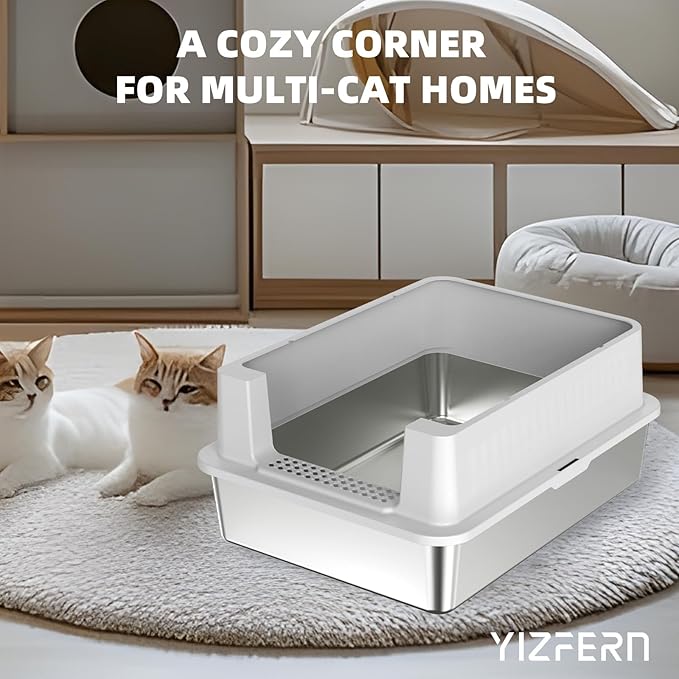 Stainless Steel Litter Box - 28" Extra Large XXXL Cat Litter Box with High Sides, Non-Sticky & Anti-Leakage for Big Cats/Multiple Cats, Includes Heavy Duty Metal Scoop, Grey