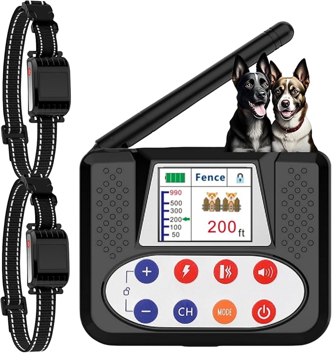 Wireless Dog Fence, Electric Fence for Dogs with Big LCD Color Screen, Portable Wireless Pet Fence with Remote Training Collar, Dog Perimeter Fence, Adjustable Collar for Big Medium Small Dogs