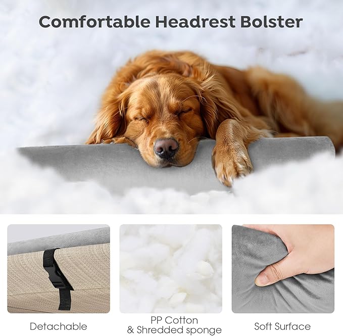 Veehoo Large Elevated Dog Bed, Outdoor Raised Dog Cot Hammock Bed with One-Sided Removable Headrest Bolster, Cooling Breathable Washable Teslin Mesh, Off Ground, Anti-Slip, XL, CWC2204BCP