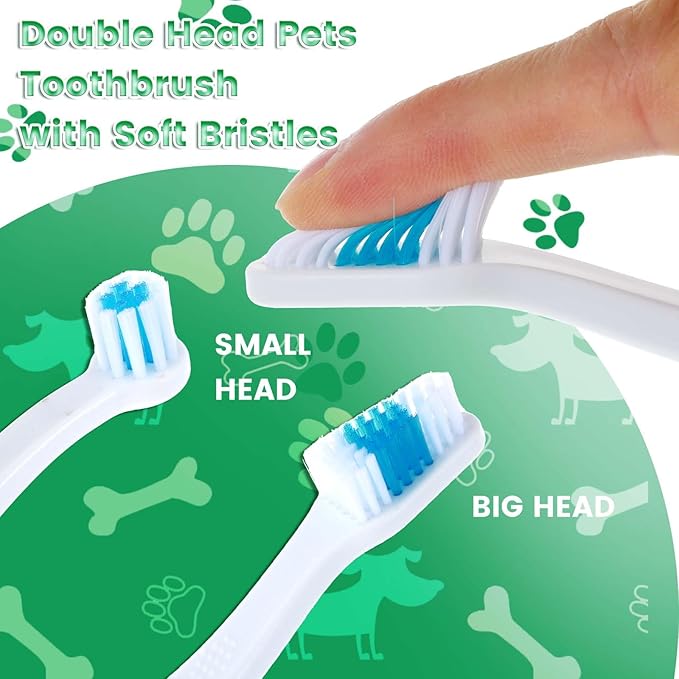 3 Pack Pet Toothbrush Double Headed Dog Toothbrush with Soft Bristles for Dogs Cats, Small and Large Breed Dogs Cats with Soft Bristles, Non Slip Puppy Toothbrush Kit (Red, Green, Blue)