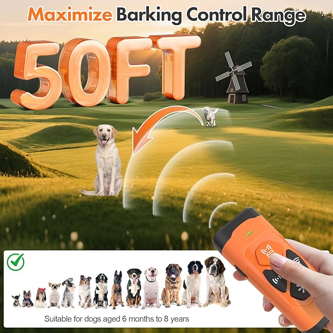 Anti Barking Device for Dogs - Dog Bark Deterrent Devices 50FT Range - Ultrasonic Dog Bark Deterrent for Stopping Bad Behavior - Rechargeable Anti Barking Device for Own or Neighbour's Dog
