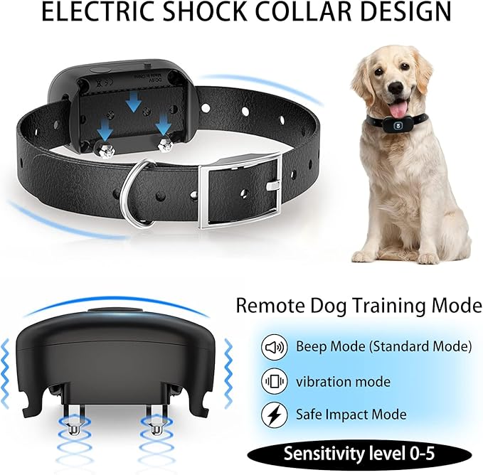 Wireless Dog Fence & Remote Training Collar, Pet Containment System with Adjustable Radius Range 16ft to 393ft, Waterproof & Rechargeable Training Collar Receivers for All Dogs (Black & White)
