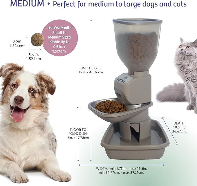Automatic Dog & Cat Food Feeder with Water Dispenser – Smart Pet Feeder with Portion Control, OLED Display, Anti Jam Design, Battery Operated Dispenser for Medium/Large Pets - Taupe
