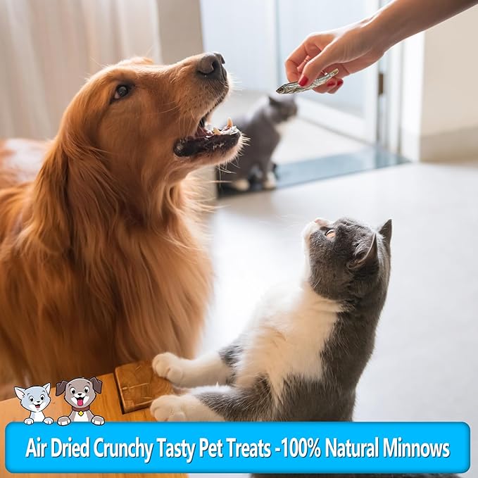 Minnows, 4.5oz Natural Air-Dried Minnows Dog and Cat Treats, Grain-Free, High-Protein, Single-Ingredient Fish Snacks for Training