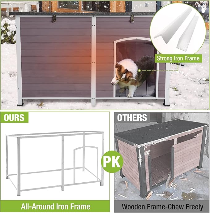 59.1" Large Dog House Outdoor with Insulated Liner for Winter Insulation Dog Kennel Upgrade All-Around Metal Fame Durable for Large Medium Small Dogs
