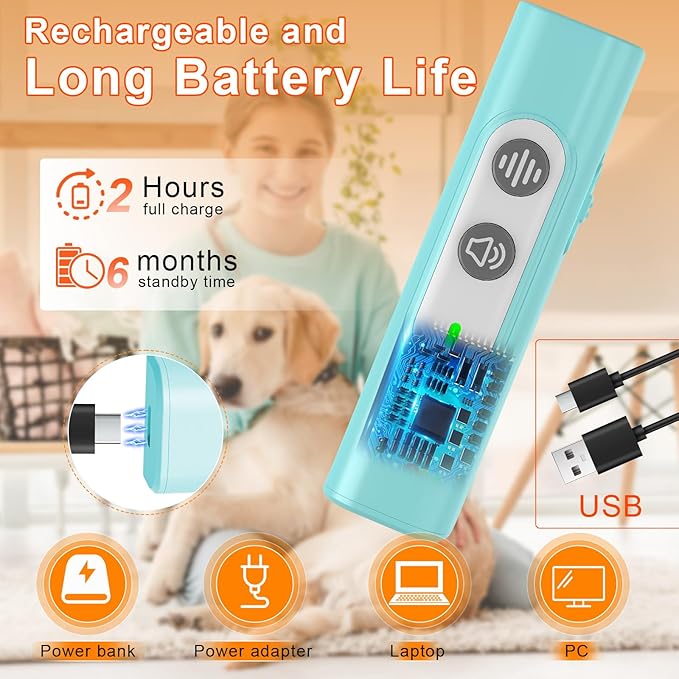 Anti Barking Device for Dogs - Dog Bark Deterrent Devices for Stopping Bad Dog Behavior - Ultrasonic Dog Bark Deterrent, Refuse to Shout and Slap - Best Anti Barking Device Rechargeable(Blue)