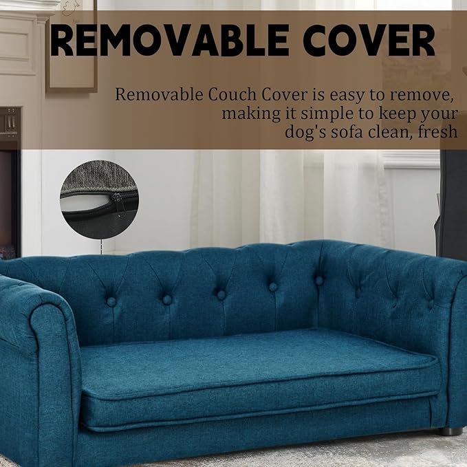 39" Dog Sofa Couch Bed for Small to Large Dogs, Soft Memory Foam Pet Sofa with Removable Cover, Comfortable Pet Couch with Backrest and Armrests, Easy to Clean and Maintain