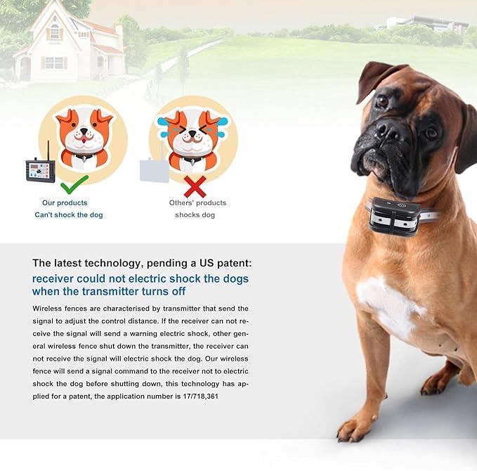 Wireless Dog Fence Training Collar Pet Two Way Signal 2-in-1 System, Adjustable Control Range Warning Strength, Display Battery Level, Waterproof Reflective Dog Collar