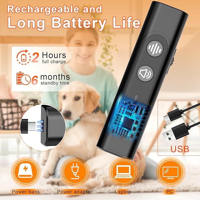 Anti Barking Device for Dogs - Dog Bark Deterrent Devices for Stopping Bad Dog Behavior - Ultrasonic Dog Bark Deterrent, Refuse to Shout and Slap - Best Anti Barking Device Rechargeable
