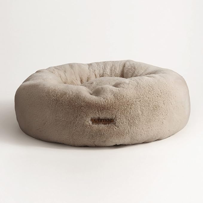 UnHide Floof Pet Bed - Large (35" x 12") - Extra Soft Dog Bed - Removable Faux Fur Cover - Machine Washable - Helps Ease Pet Anxiety & Provides The Perfect Sleep - Taupe Ducky