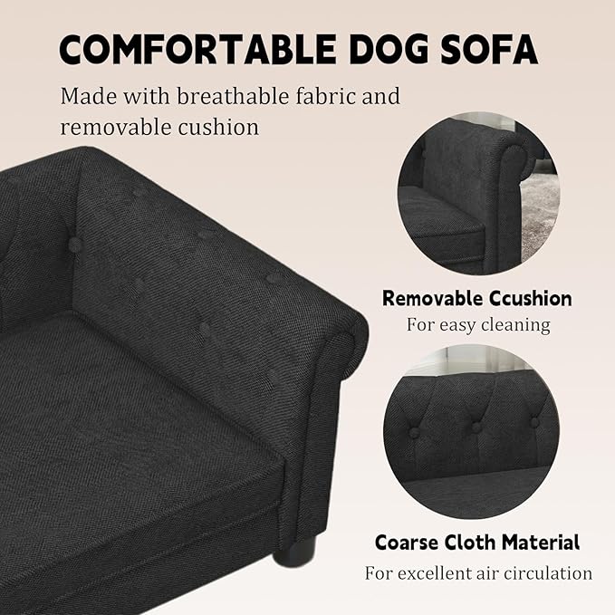 39" Dog Sofa Couch Bed for Small to Large Dogs, Soft Memory Foam Pet Sofa with Removable Cover, Comfortable Pet Couch with Backrest and Armrests, Easy to Clean and Maintain