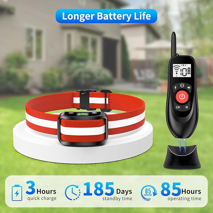 Wireless Dog Fence for 2 Dogs - Adjustable up to 1640ft Electric Fence, 185 Days Standby Time Training Collar, Pet Containment System with 3 Training Modes, Flash Light and Waterproof