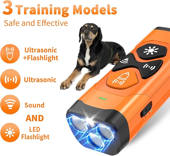 Ultrasonic Dog Trainer Dog Bark, Deterrent Devices for Own or Neighbor's Puppy, Device Safe & Effective Portable Anti Barking Device for Dogs Indoor Outdoor Use Orange Black