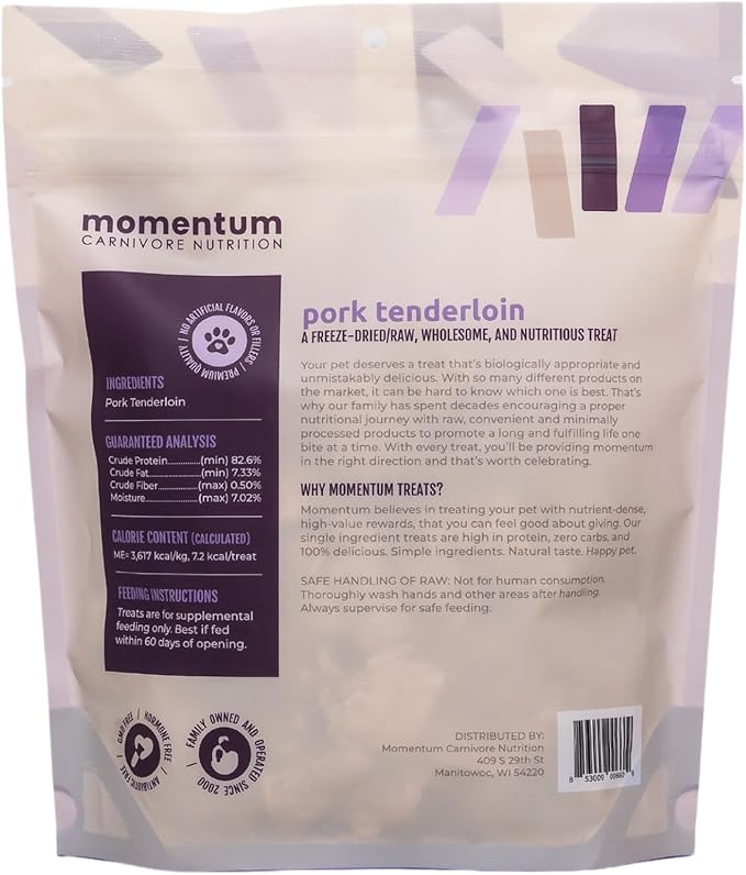 Momentum Carnivore Nutrition Freeze-Dried Pork Bundle –Pork Tenderloin Treats & Training Bites – Single Protein Dog & Cat Treats – Grain-Free, High Protein, USA Made – 3.5 oz and 2.5 oz