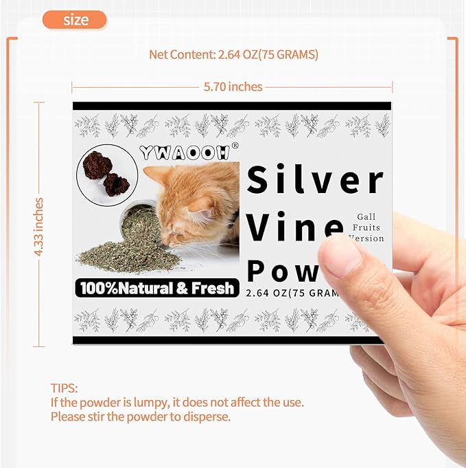 Cat Toys - Silvervine Powder 75g with 5 Little Pouches (Upgrade), Catnip Alternative, 100% Natural Silver Vine Gall Fruit Powder, Matatabi Cat Toy, Suitable for All Cat Ages