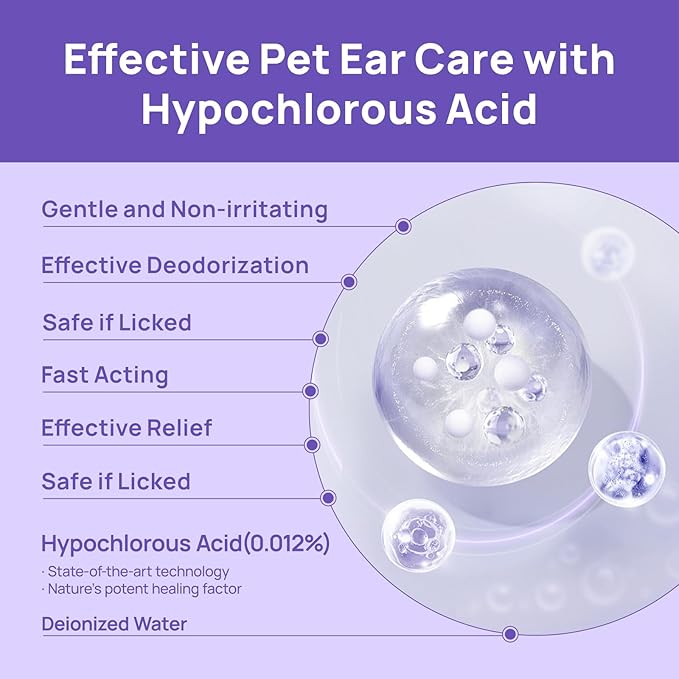 HICC PET Ear Cleaner for Dogs & Cats Vet-Recommended Dog Ear Infection Treatment Drops to Soothe Itchy & Inflamed - Daily Care Dog Ear Cleaner for Gently Removes Debris, Wax Buildup, Odor - 4 Fl oz