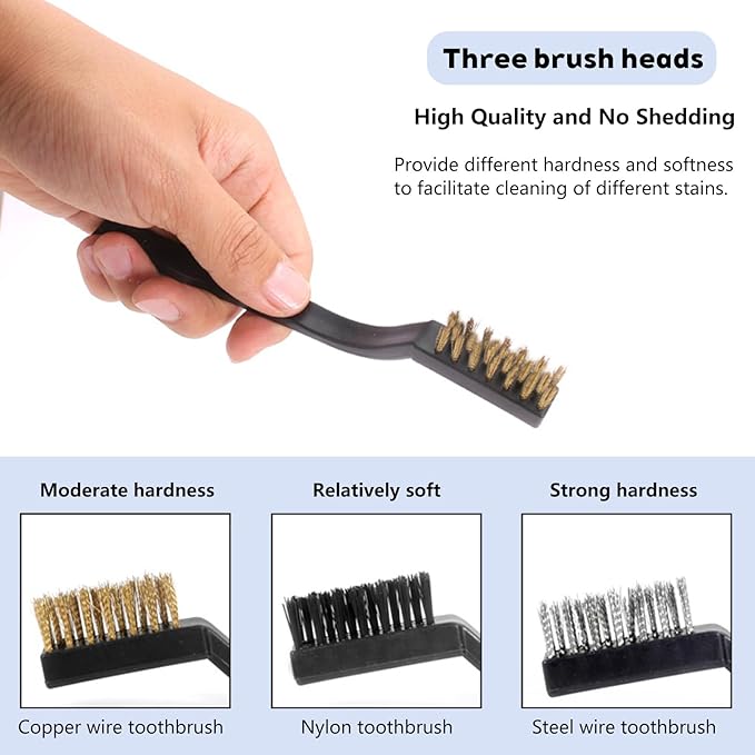 3PCS Bird Cage Cleaning Brush Set-Copper,Nylon and Stainless Steel Wire Brushes for Cleaning Parrot Cages, Kennels, and Perches,Removes Poop and Keeps Bird Cages Fresh,Essential Bird Cage Accessory