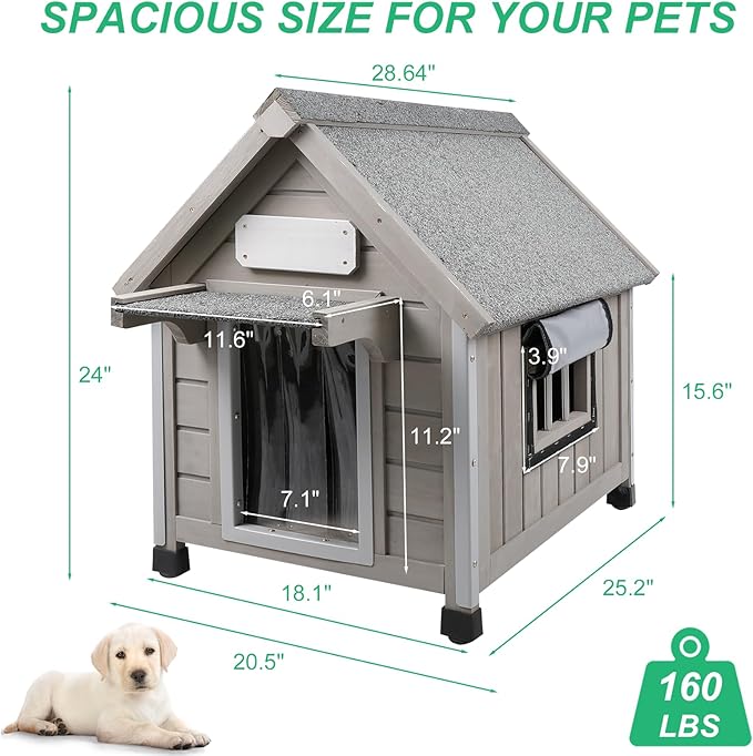 20.5" L Outdoor Dog House with Waterproof Asphalt Roof for Small to Medium Dogs,Large Wooden Indoor Dog Kennel with Anti-Chewing Metal,Oxford Cloth Window,Durable Doghouse for 1-2 Dogs