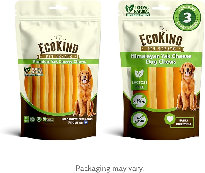 EcoKind Premium Gold Yak Cheese Himalayan Dog Chews, Dog Treats Large Breed, All Natural, High Protein, for Aggressive Chewers, Large - 3 Chews