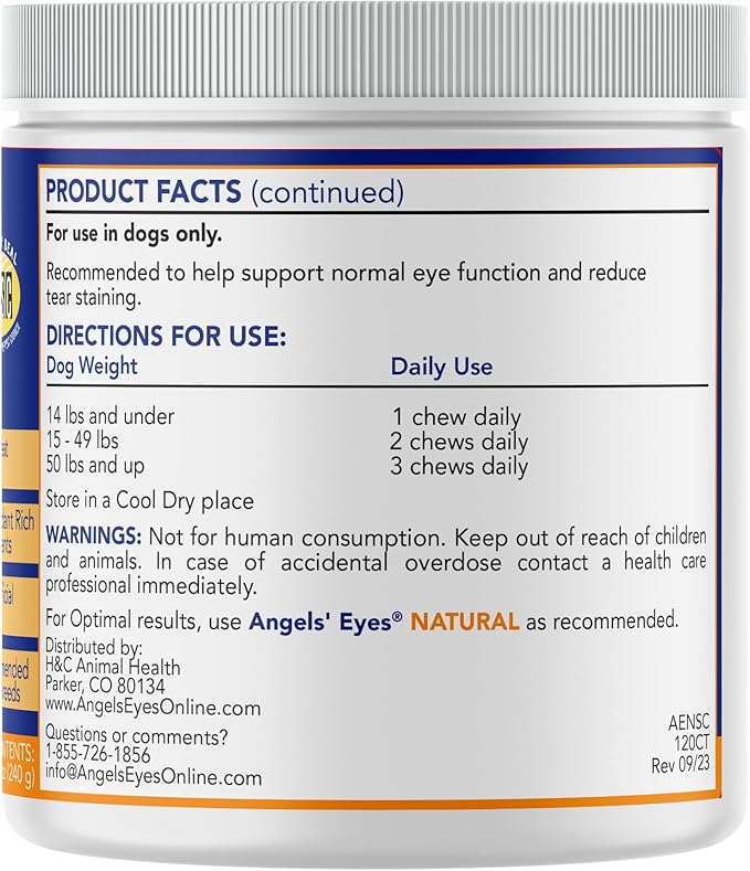ANGELS' EYES Natural Tear Stain Prevention Soft Chews for Dogs | Chicken Flavor| For All Breeds | No Wheat No Corn | Daily Supplement | Proprietary Formula