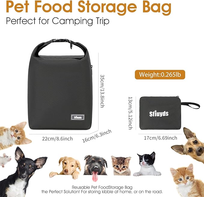 Pet Food Storage Bag,Dog Food Travel Bag with 2PCS Collapsible Dog Travel Bowls,Waterproof Kibble Storage Container for Road Trips, Camping (Black, Small)