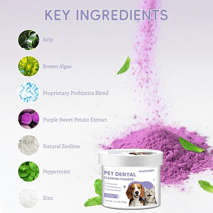 300g Dog Dental Powder | Dog Teeth Cleaning Powder & Cat Breath Freshener – Natural Plaque & Tartar Remover | Fresh Breath Dental Formula | for Small, Medium and Large Pet Dental Cleaner