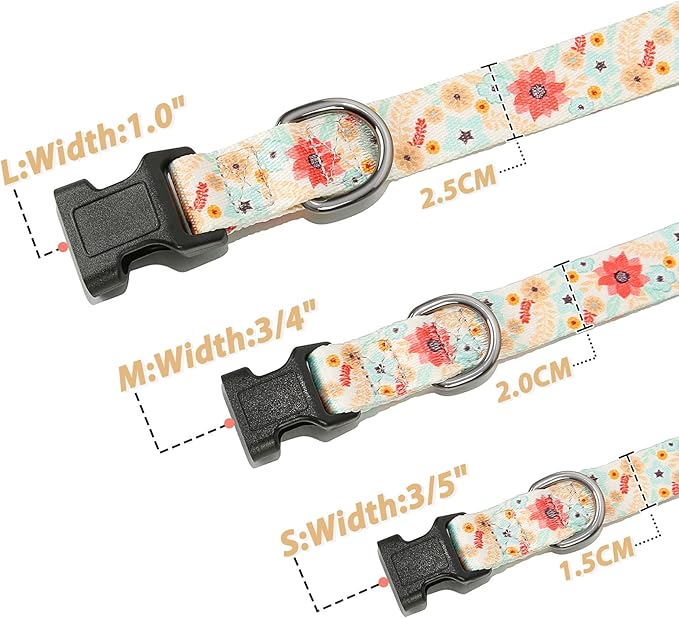 HEELE Dog Collar, Adjustable Soft Dog Collar for Small Medium Large Dogs,Floral Patterned Puppy Collars with Quick Release Buckle Galsang White M Length 13.39''-20.87''