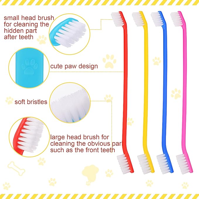 300 Pcs 8.66 Inch PP and Nylon Dual Head Dog Toothbrushes with Long Handle for Puppy Cat Pet Oral Cleaning and Dental Care in Assorted Colors