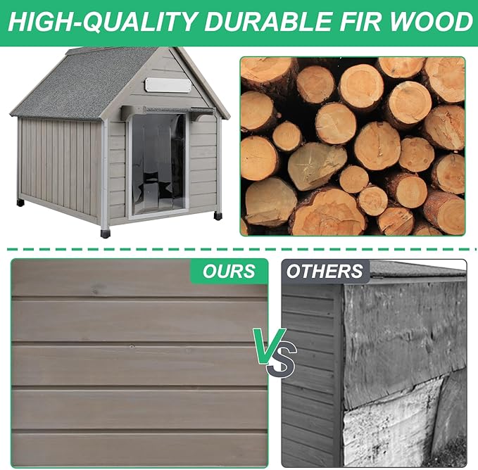 30.5" L Outdoor Dog House with Waterproof Asphalt Roof for Small to Medium Dogs,Large Wooden Indoor Dog Kennel with Anti-Chewing Metal,Oxford Cloth Window,Durable Doghouse for 1-2 Dogs
