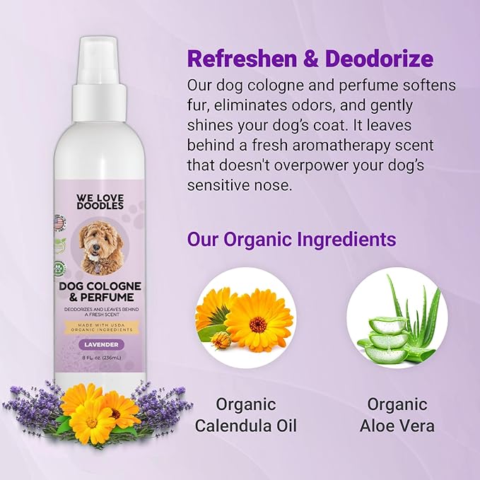 We Love Doodles Dog Cologne & Perfume and 4-in-1 Dog Shampoo, Conditioner & Detangler (Lavender) Bundle - Deodorant For Smelly Dogs & Shampoo for Goldendoodles, Poodles & Doodles Kit - Made In USA