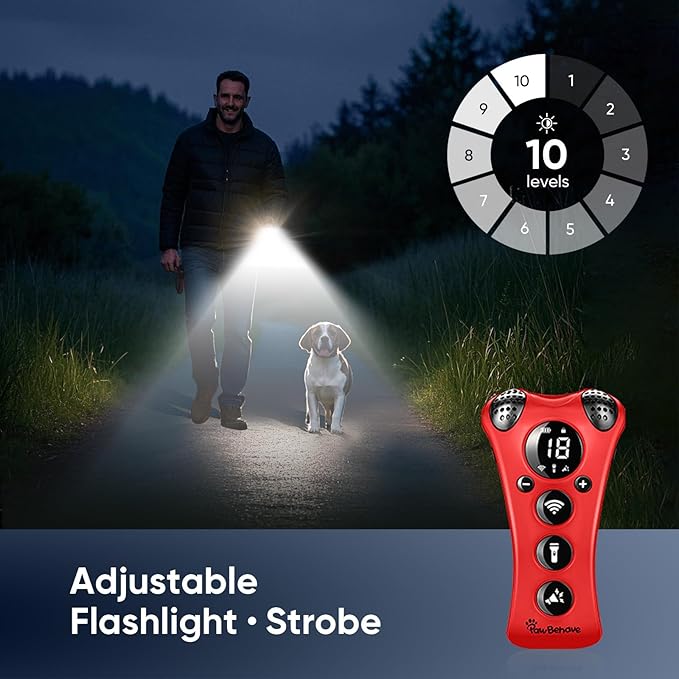 Adjustable Ultrasonic Dog Trainer–World's First Variable Frequency Pet Behavior Corrector with 10 Level Ultra Sound, 18 Dog Whistles, Anti-Bark Flashlight, Safe and Humane Deterrent (Red)