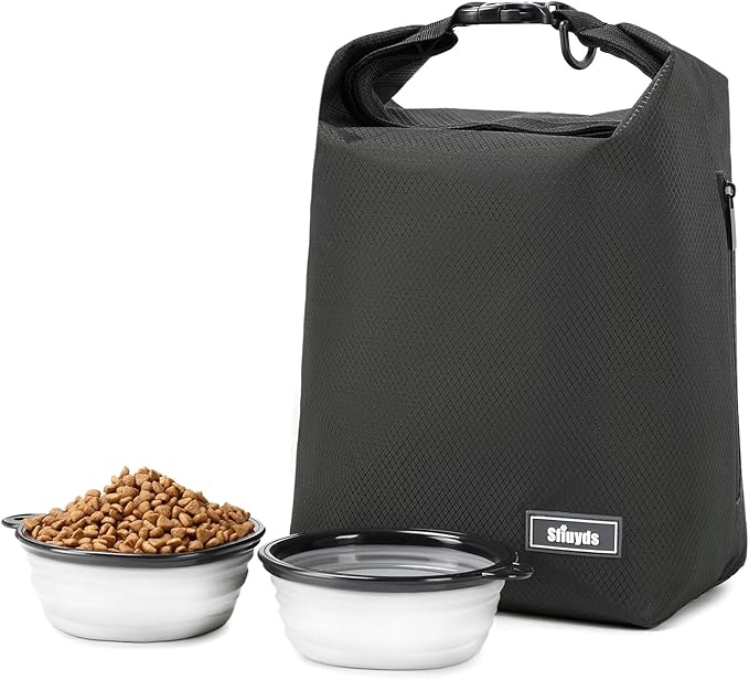 Pet Food Storage Bag,Dog Food Travel Bag with 2PCS Collapsible Dog Travel Bowls,Waterproof Kibble Storage Container for Road Trips, Camping (Black, Small)