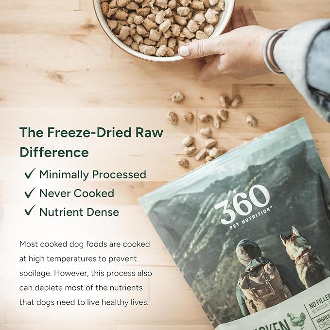 360 Pet Nutrition Freeze-Dried Raw Dog Food, High Protein, Balanced Meal, Chicken, Liver, Heart, Fruit, Veggies, Superfoods, No Fillers, 48 oz Food/Bites/Kibble (Chicken) Made in USA