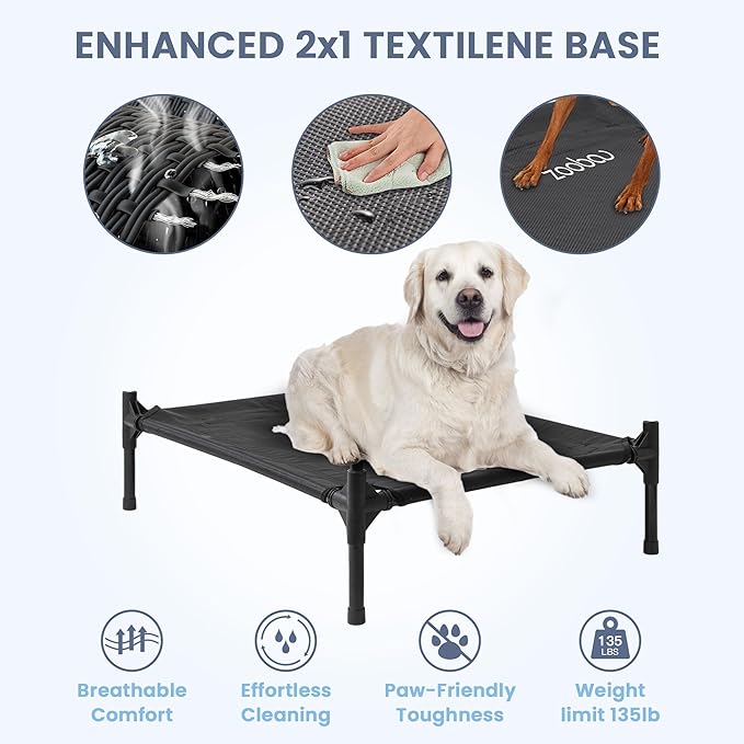 36" Large Dog House for Large Dog Indoor or Outside, Weatherproof 600D PVC Outdoor, Featuring Breathable 2x1 Textilene Elevated Dog Bed, Easy Clean (Green)