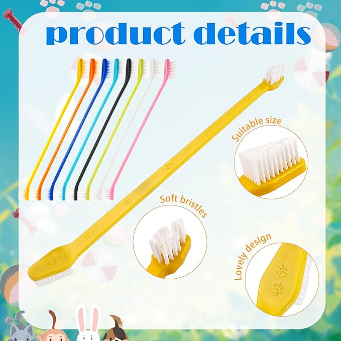 160 Pcs Dog Toothbrush Dual Head Dental Brushes Bulk Pet Tooth Brushing Kit Puppy Long Handle Toothbrush for Large and Small Dogs Cats Most Pets Teeth Cleaning Oral Care Supplies, 8 Colors