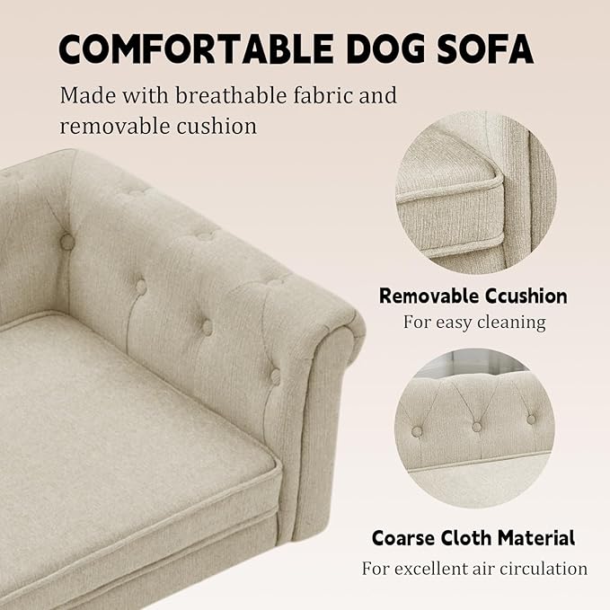 39" Dog Sofa Couch Bed for Small to Large Dogs, Soft Memory Foam Pet Sofa with Removable Cover, Comfortable Pet Couch with Backrest and Armrests, Easy to Clean and Maintain