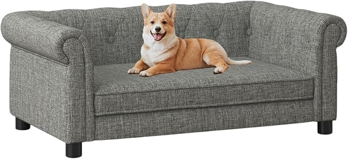 39" Dog Sofa Couch Bed for Small to Large Dogs, Soft Memory Foam Pet Sofa with Removable Cover, Comfortable Pet Couch with Backrest and Armrests, Easy to Clean and Maintain