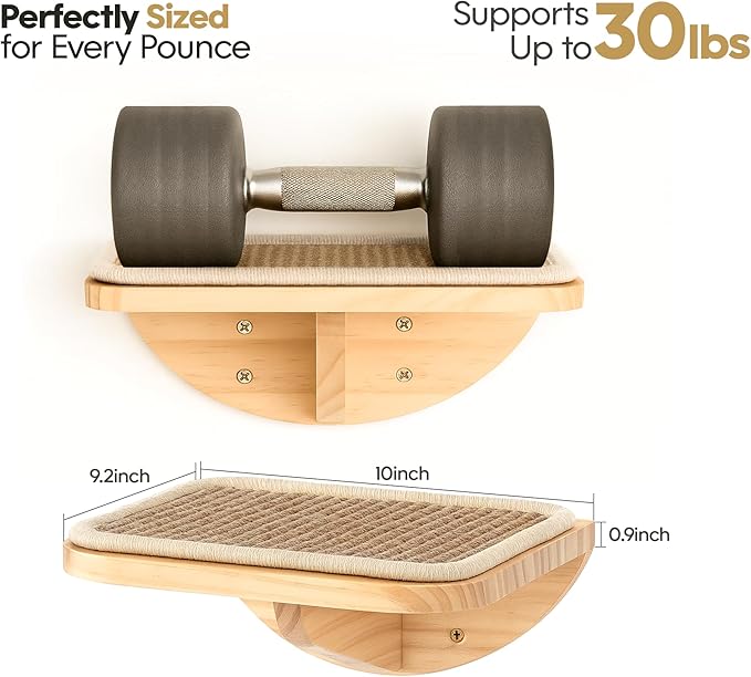 Wood Cat Wall Shelves with Sisal Mat – Cats Wall Furniture Steps for Large Cats, Perfect for Play and Vertical Movement