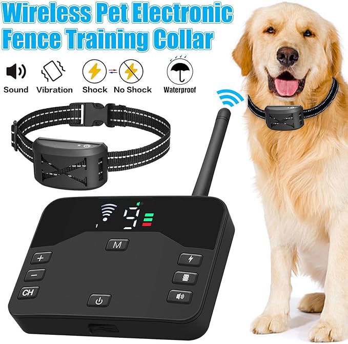Wireless Dog Fence,Outdoor Electric Pet Containment System with Remote, Waterproof Training Collar with Adjustable Vibration & Shock, Safe Effective, Boundary Container for 1/2/ 3 Dogs,for3dogs