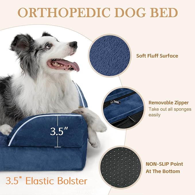 Comfort Expression Small Dog Beds Waterproof Cat Beds Orthopedic Foam Sofa Beds for Small Dogs Comfy Pet Bed with Washable Removable Cover & Non-Slip Bottom(XX-Small,Navy Blue)